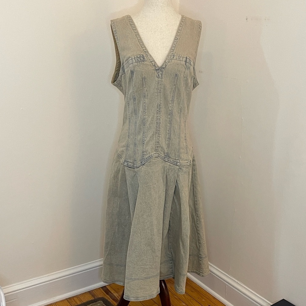 Pilcro Denim Corset Midi Dress Size L Grey NWT